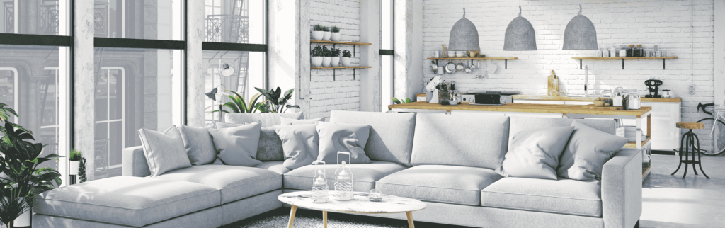 Stijlvolle woonkamer, symbool voor het belang van een inboedelverzekering: vergelijk en bescherm je huis en bezittingen.